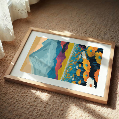 Mountain & Wildflower Landscape Wall Frame – Set of 1