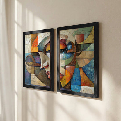 Abstract Cubist Faces Wall Art Set