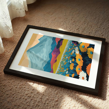Mountain & Wildflower Landscape Wall Frame – Set of 1