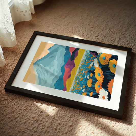 Mountain & Wildflower Landscape Wall Frame – Set of 1