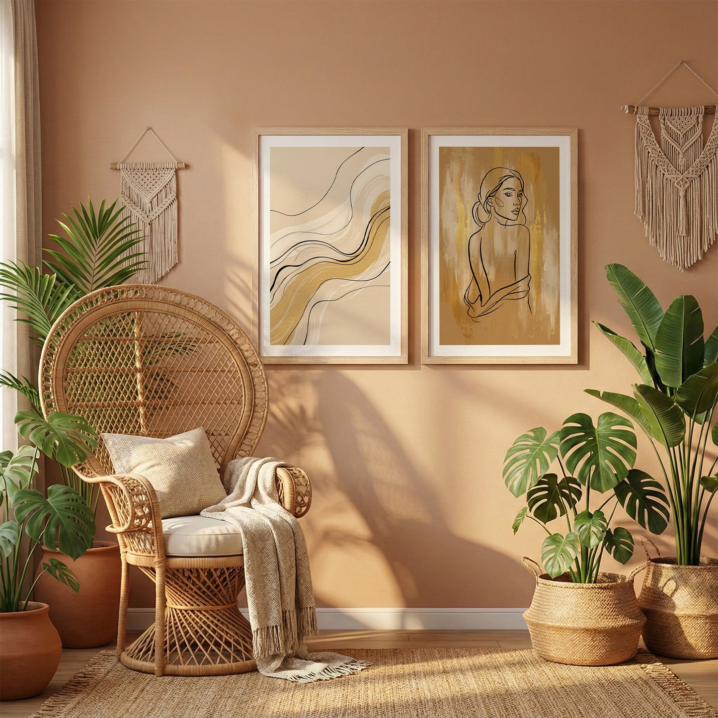 Boho Line Art Framed Set