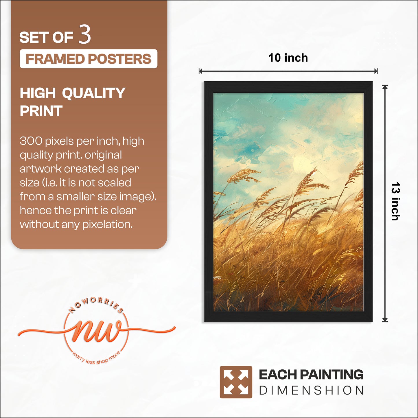 Rustic Wheat Field Landscape Wall Frames Set of 3