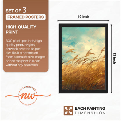 Rustic Wheat Field Landscape Wall Frames Set of 3
