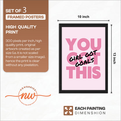 Pink Motivational Wall Frames Set of 3