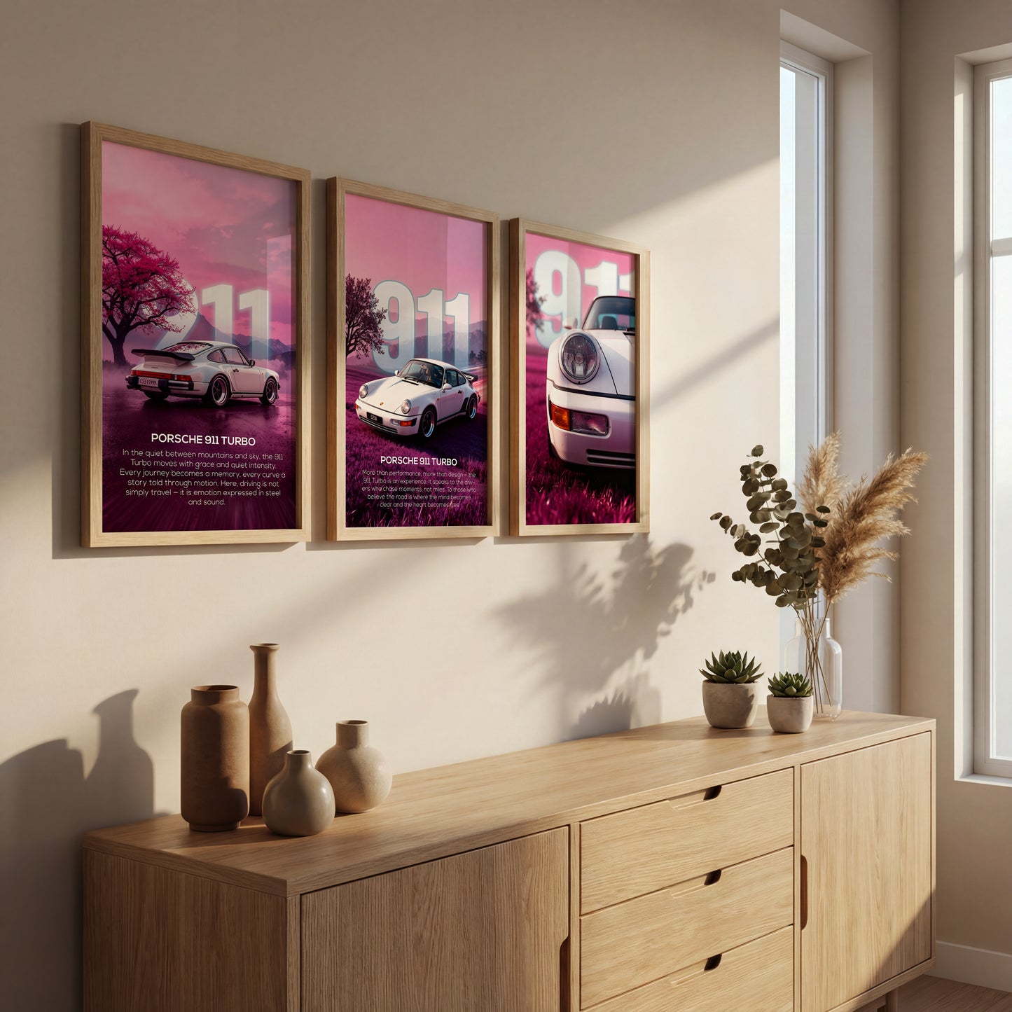 Pink Horizon 911 Wall Frame Set of 3