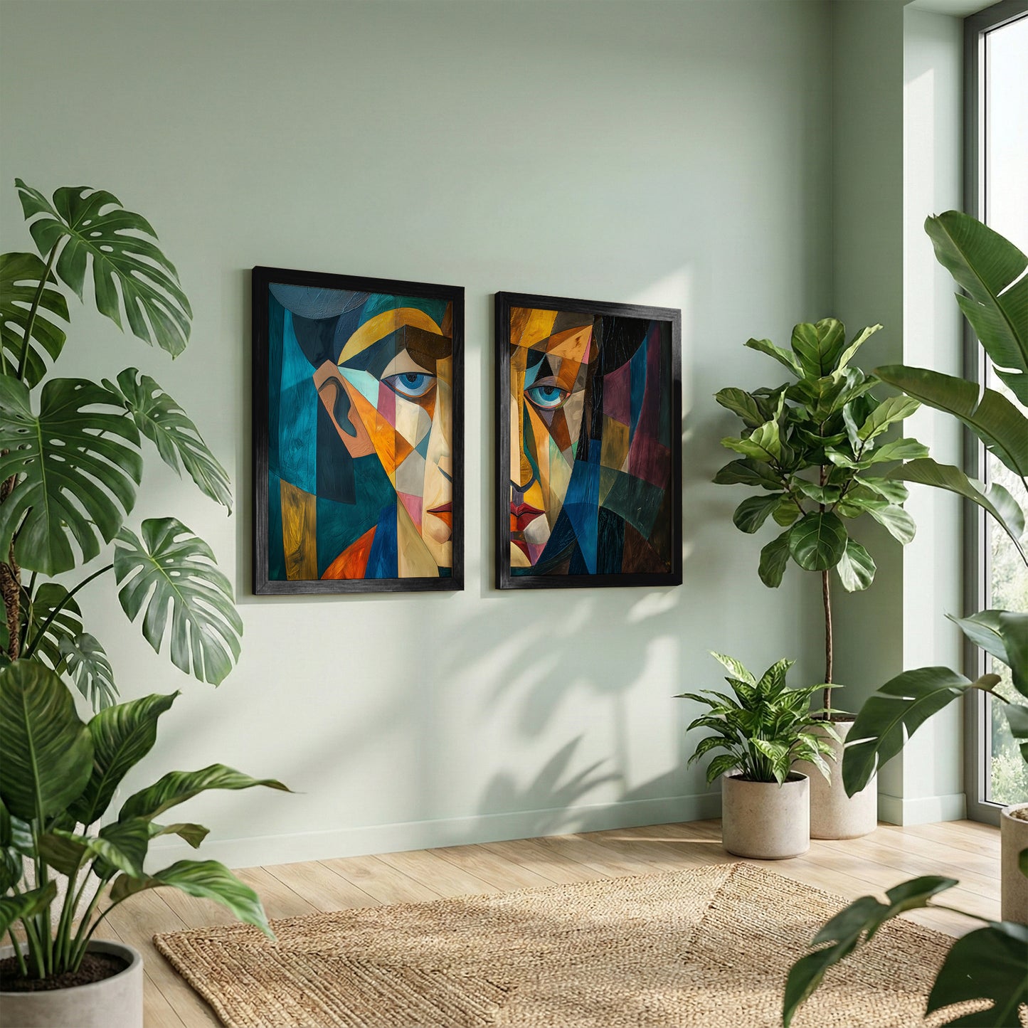 Modern Cubist Portrait Poster Set of 2