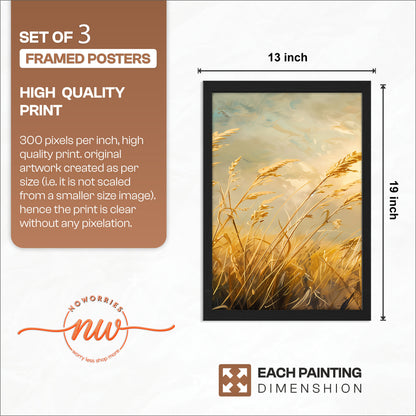 Golden Wheat Field Wall Art Frames Set of 3