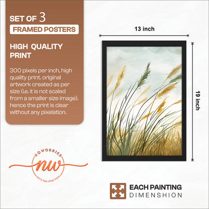 Minimalist Pampas Grass Botanical Wall Art Set of 3