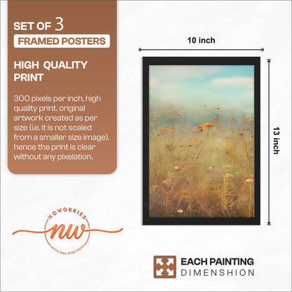 Pastel Wildflower Field Framed Prints Set of 3
