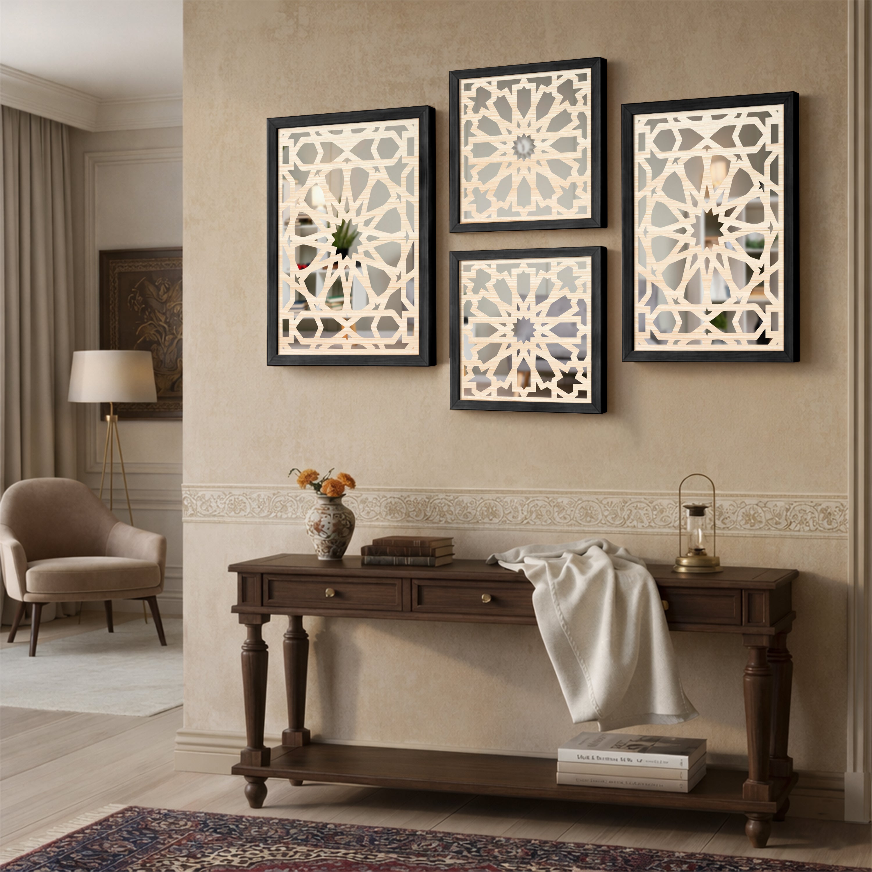 Geometric Pattern Wall Mirror Set of 4