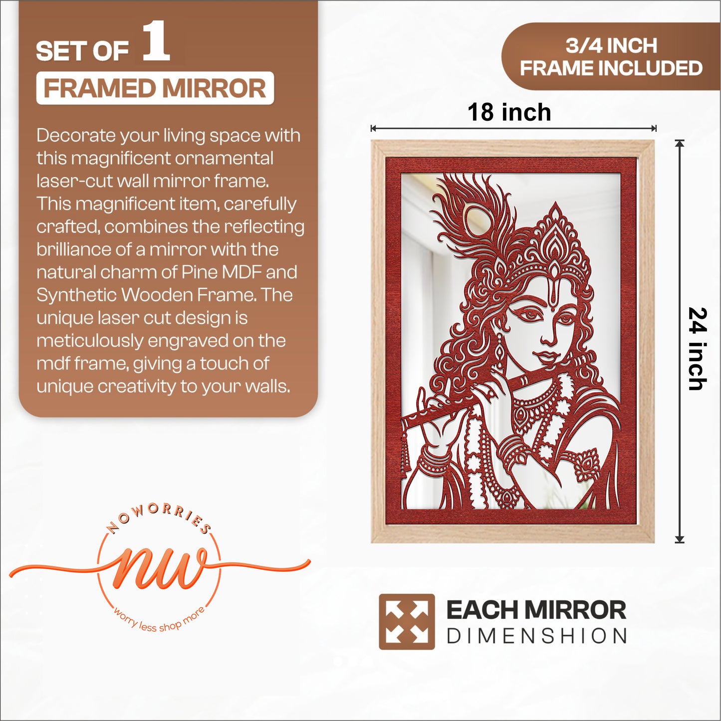 Radha Krishna Pinewood Laser wall Art