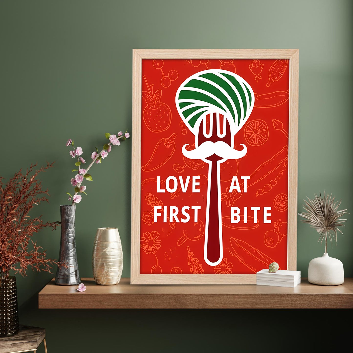 Love at First Bite (Red Background) Wall Frame