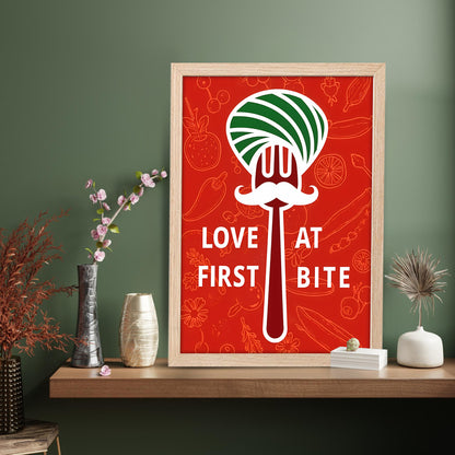Love at First Bite (Red Background) Wall Frame
