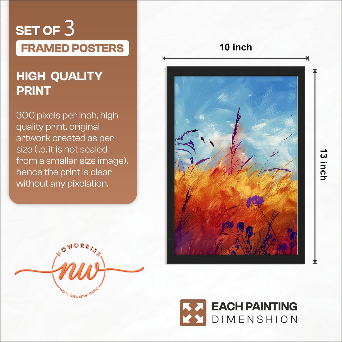 Golden Meadow Landscape Wall Frames Set of 3