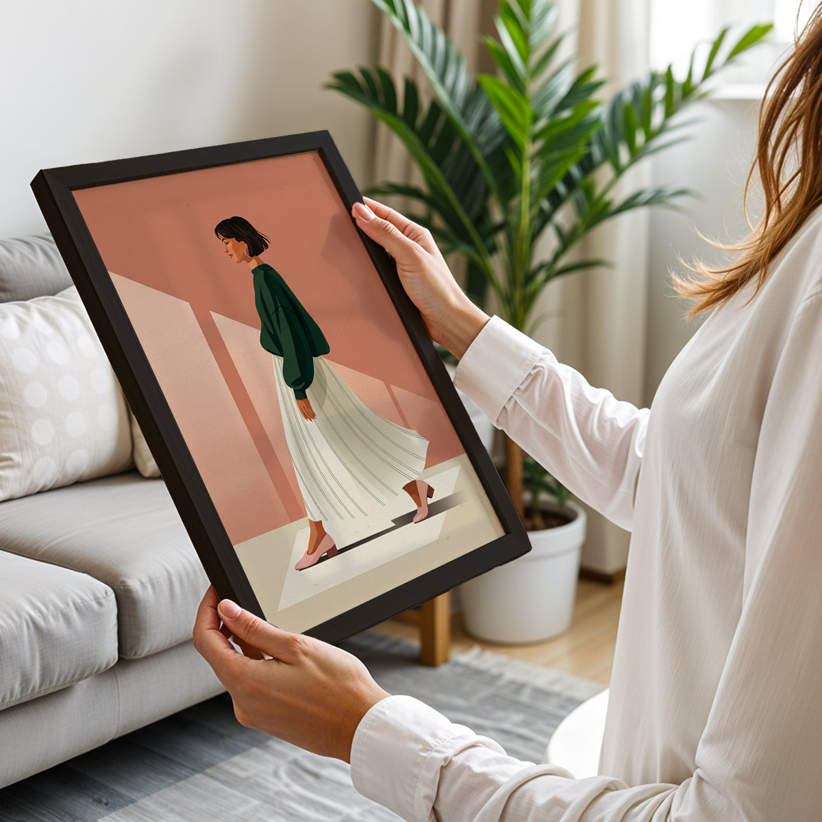 Minimalist Walking Woman Framed Wall Art