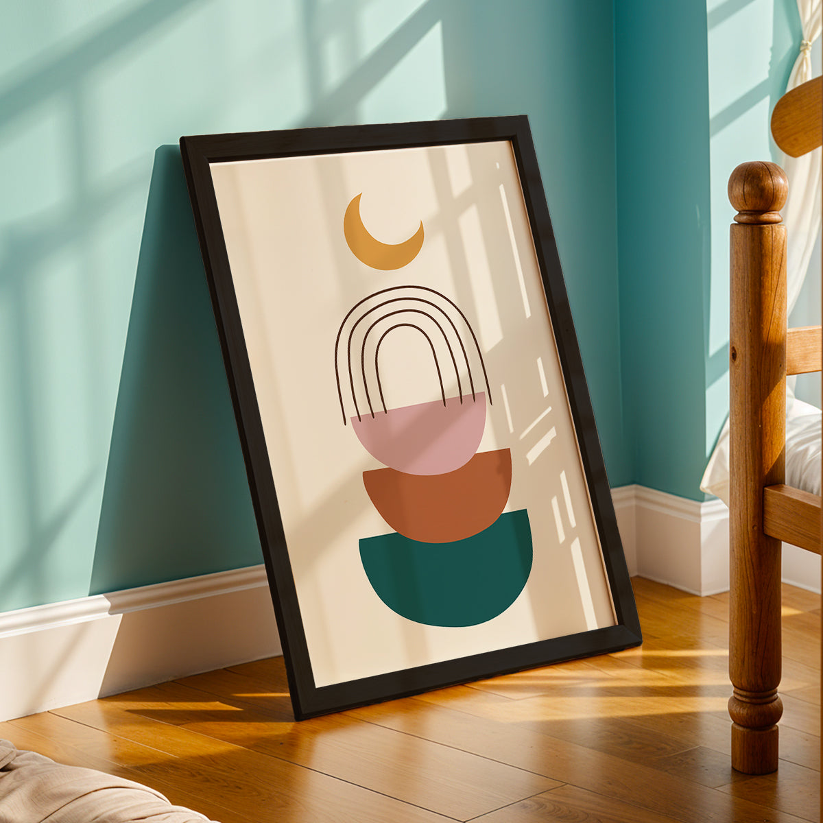 Boho Rainbow Moon Wall Art