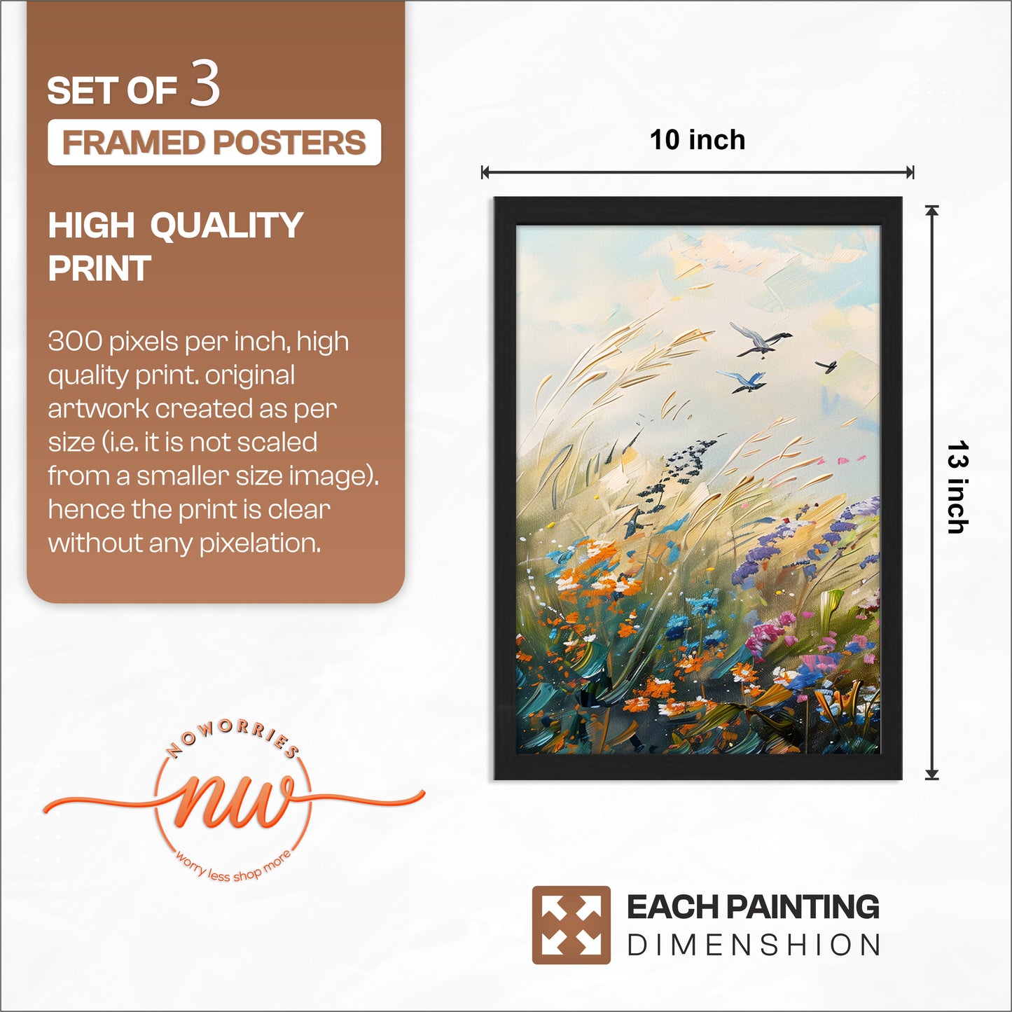 Wildflower Meadow Landscape Wall Art Set of 3