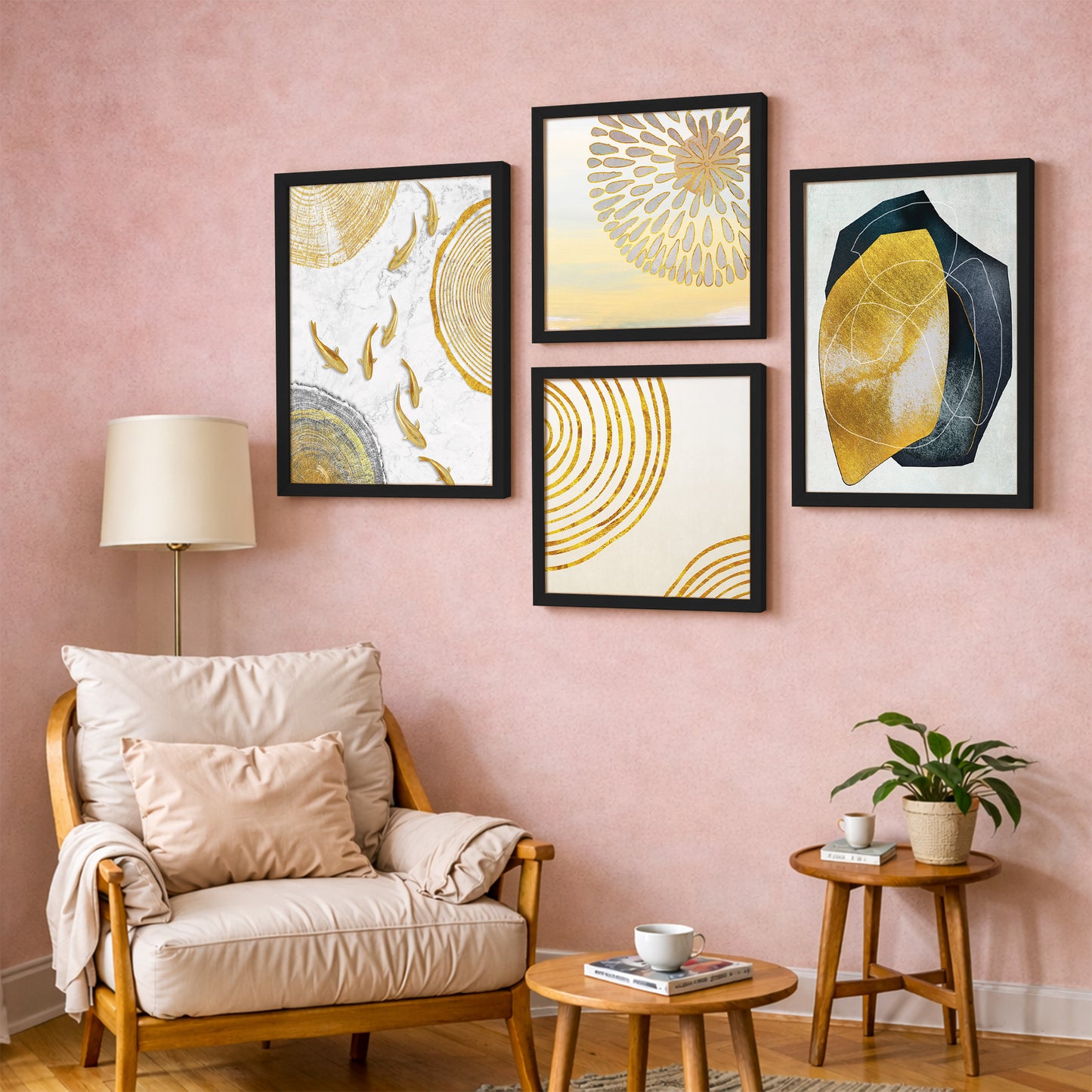 Modern Gold Abstract Wall Art Set of 4