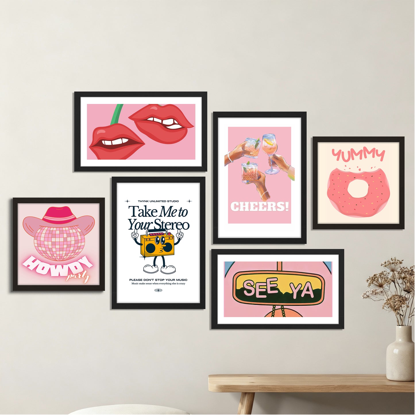 Bubblegum Wall Art Set of 6