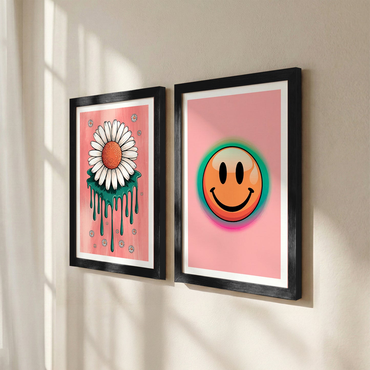 Smiley Daisy Aesthetic Wall Art Set of 2