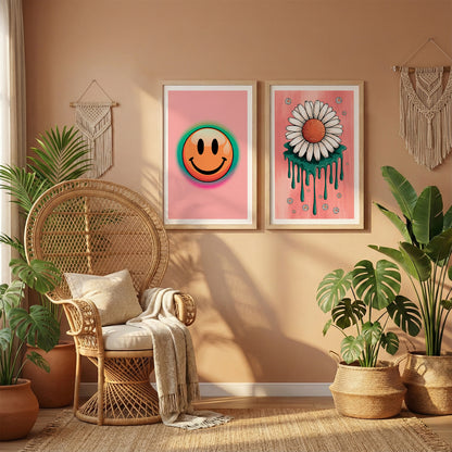 Smiley Daisy Aesthetic Wall Art Set of 2