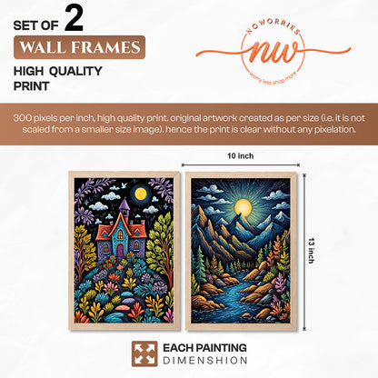 Moonlit Nature & Dream House Wall Frame Set of 2