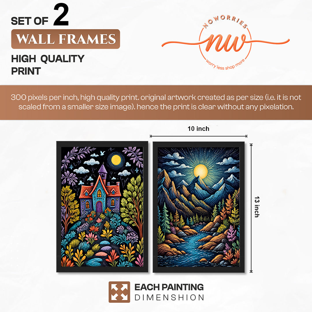 Moonlit Nature & Dream House Wall Frame Set of 2