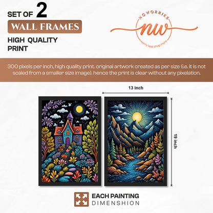 Moonlit Nature & Dream House Wall Frame Set of 2