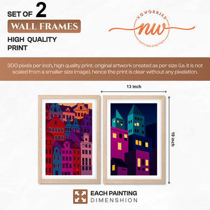 Modern Neon City Wall Frame Set of 2