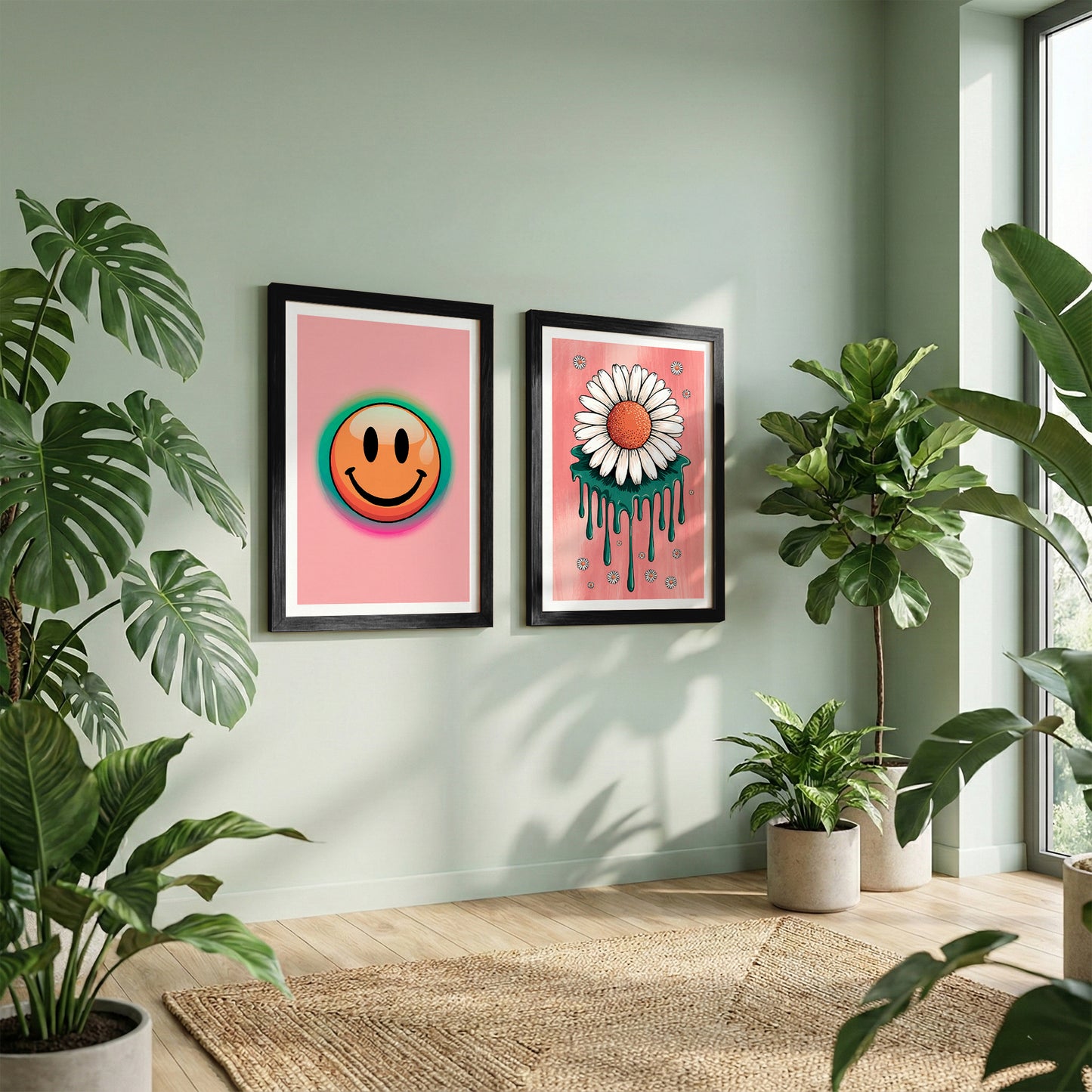 Smiley Daisy Aesthetic Wall Art Set of 2