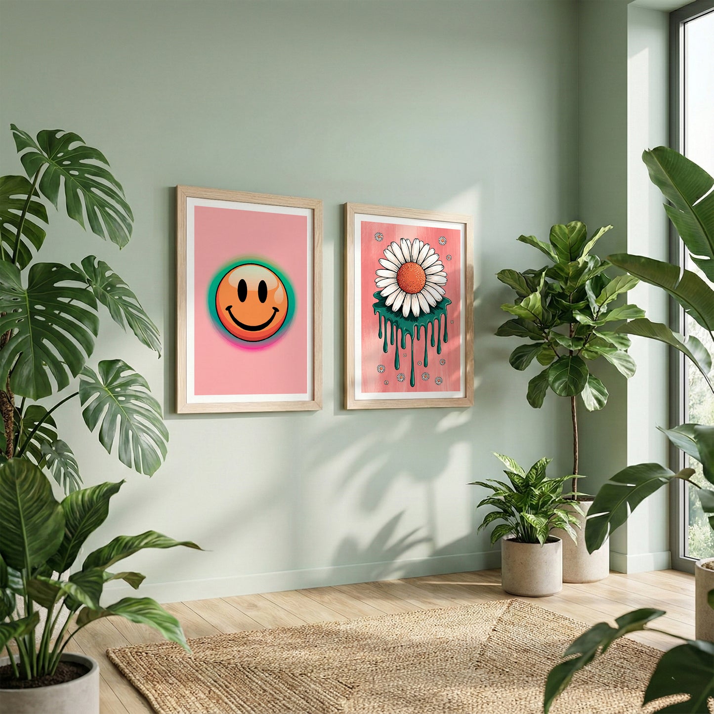 Smiley Daisy Aesthetic Wall Art Set of 2