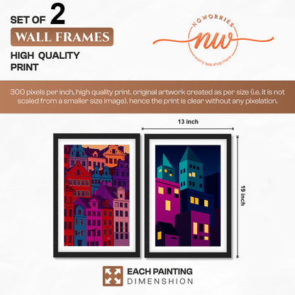 Modern Neon City Wall Frame Set of 2