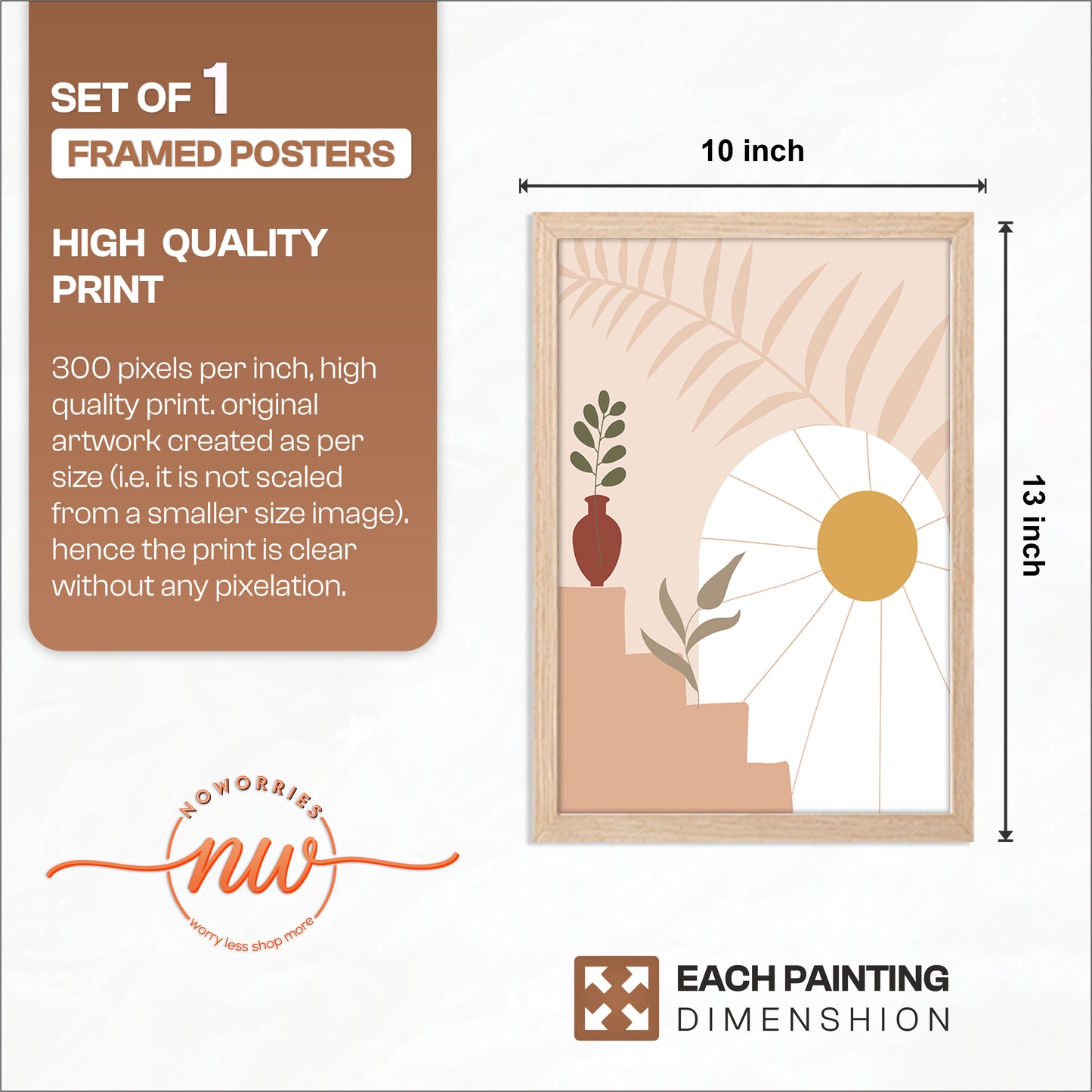 Boho Sunrise Botanical Wall Frame – Set of 1