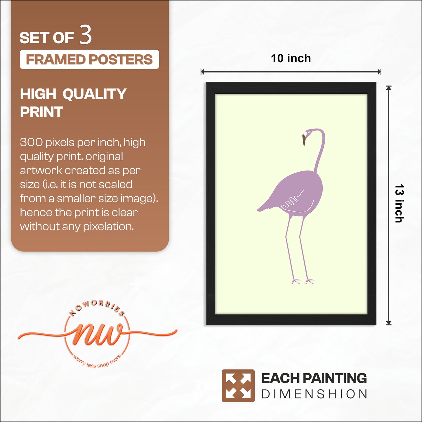 Pastel Flamingo Wall Frames Set of 3