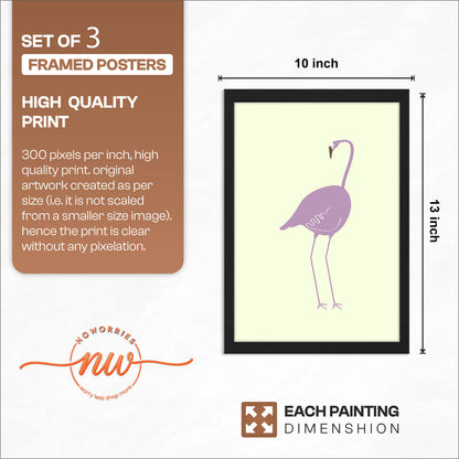 Pastel Flamingo Wall Frames Set of 3