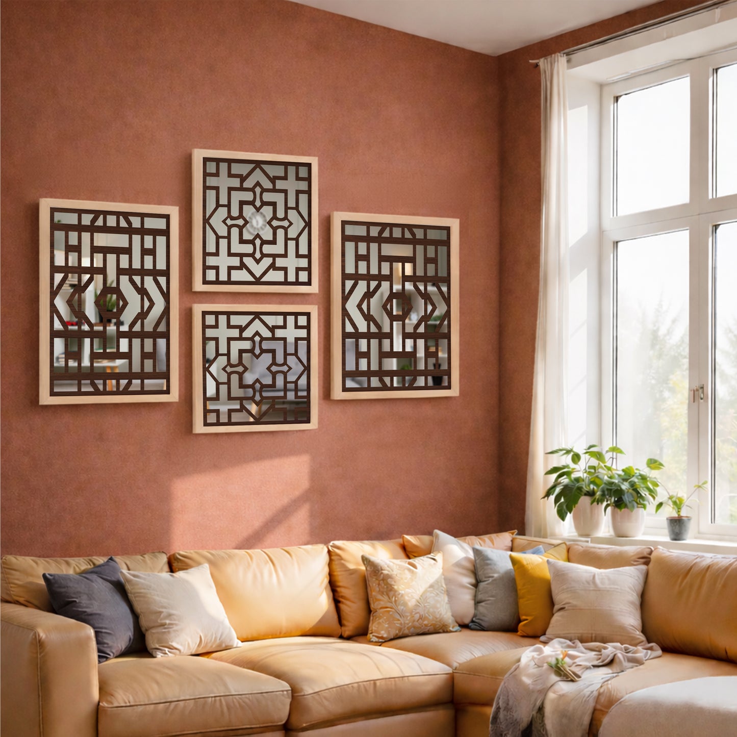 Abstract Geometric Wall Mirror Decor Set of 4