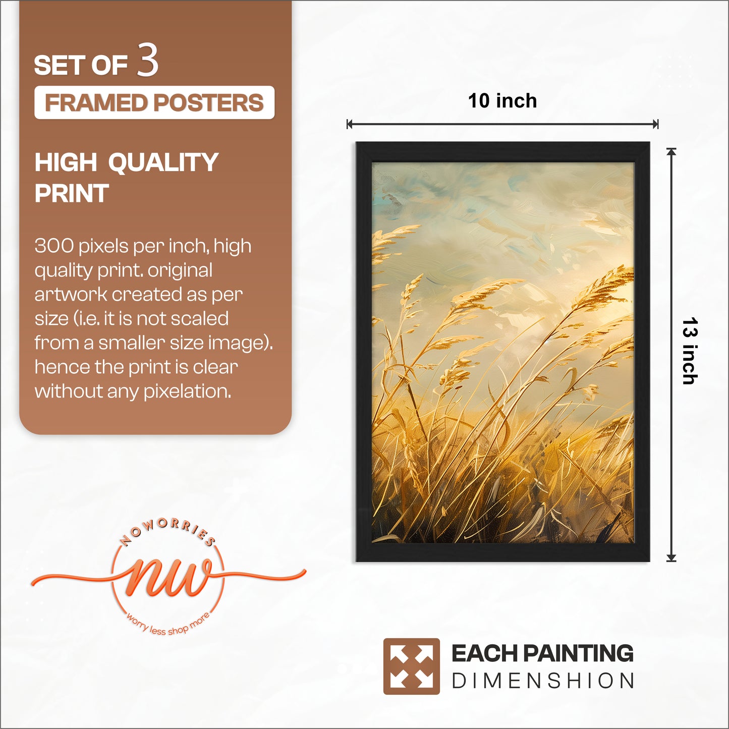 Golden Wheat Field Wall Art Frames Set of 3