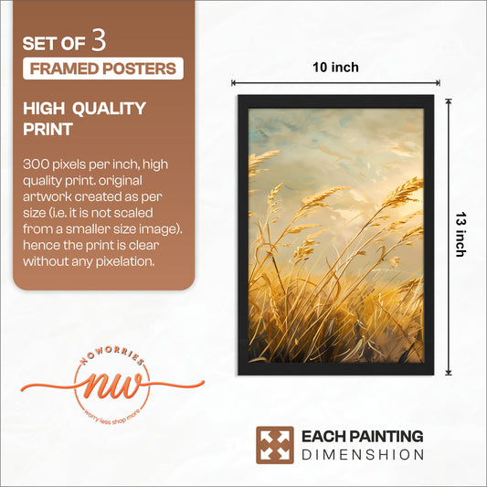 Golden Wheat Field Wall Art Frames Set of 3