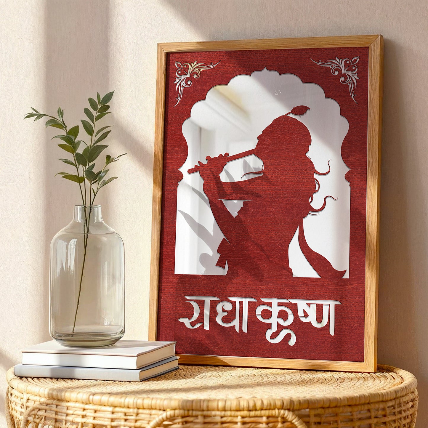 Radha Krishna Pinewood Laser Wall Art