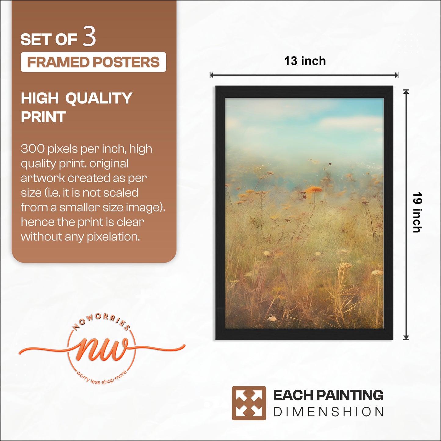 Pastel Wildflower Field Framed Prints Set of 3