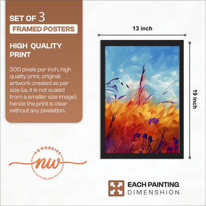Golden Meadow Landscape Wall Frames Set of 3