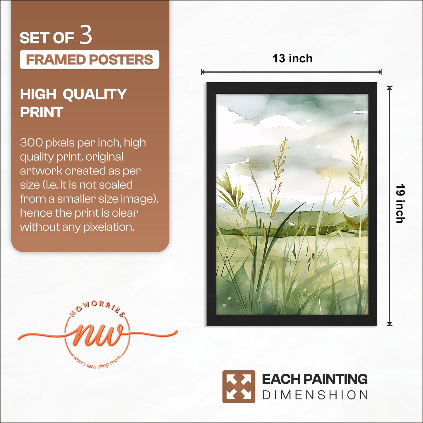 Serene Green Meadow Landscape Wall Art Set of 3