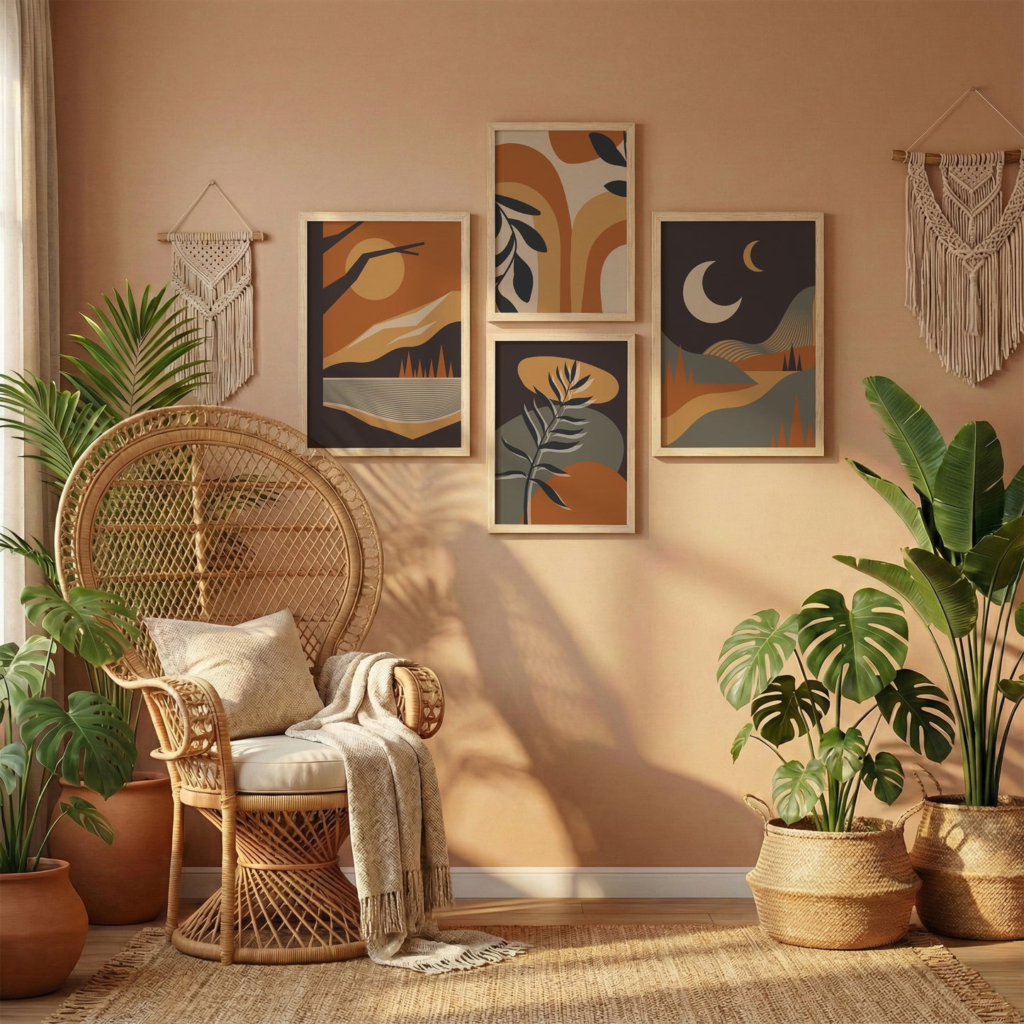 Abstract Boho Landscape Wall Art Set of 4