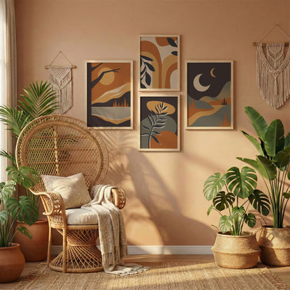 Abstract Boho Landscape Wall Art Set of 4