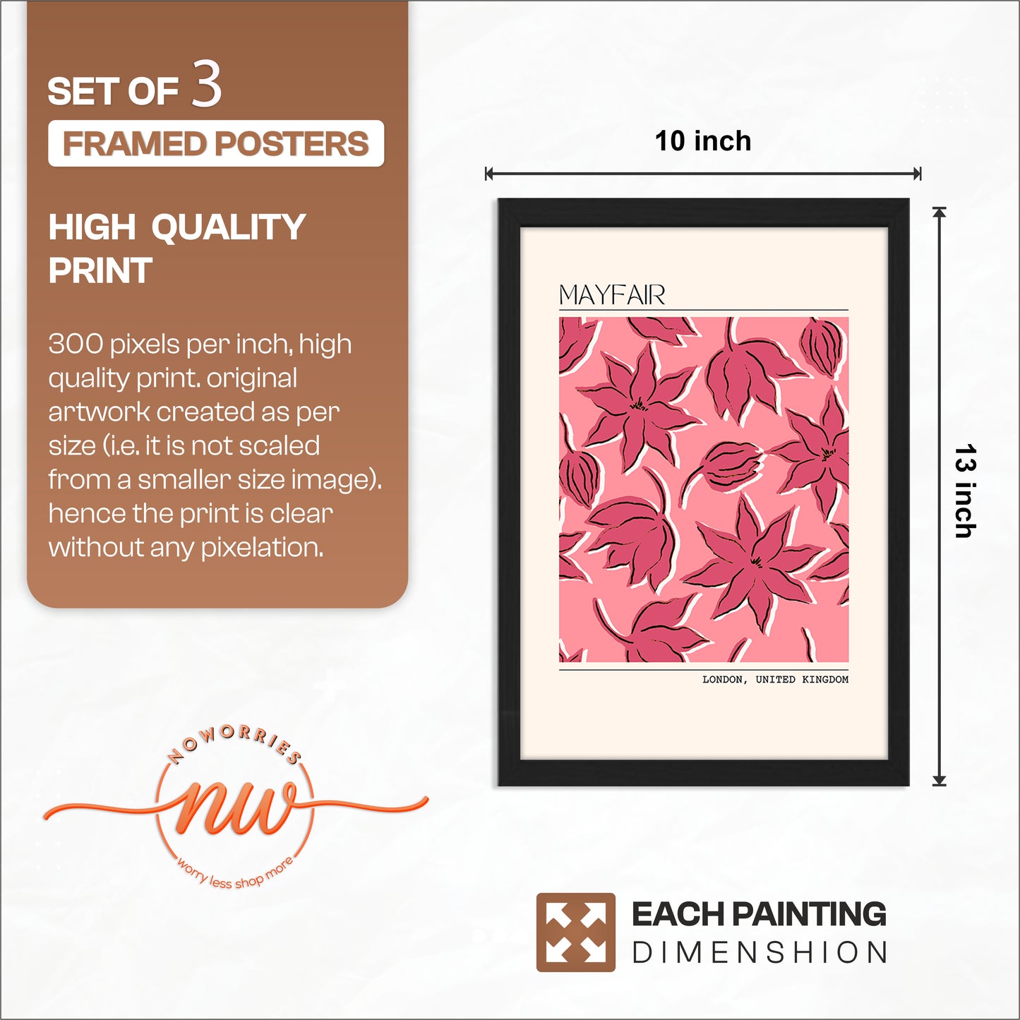 Pink Chic Wall Art Frames Set of 3