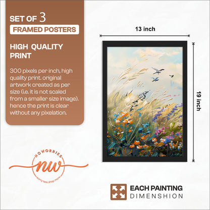 Wildflower Meadow Landscape Wall Art Set of 3