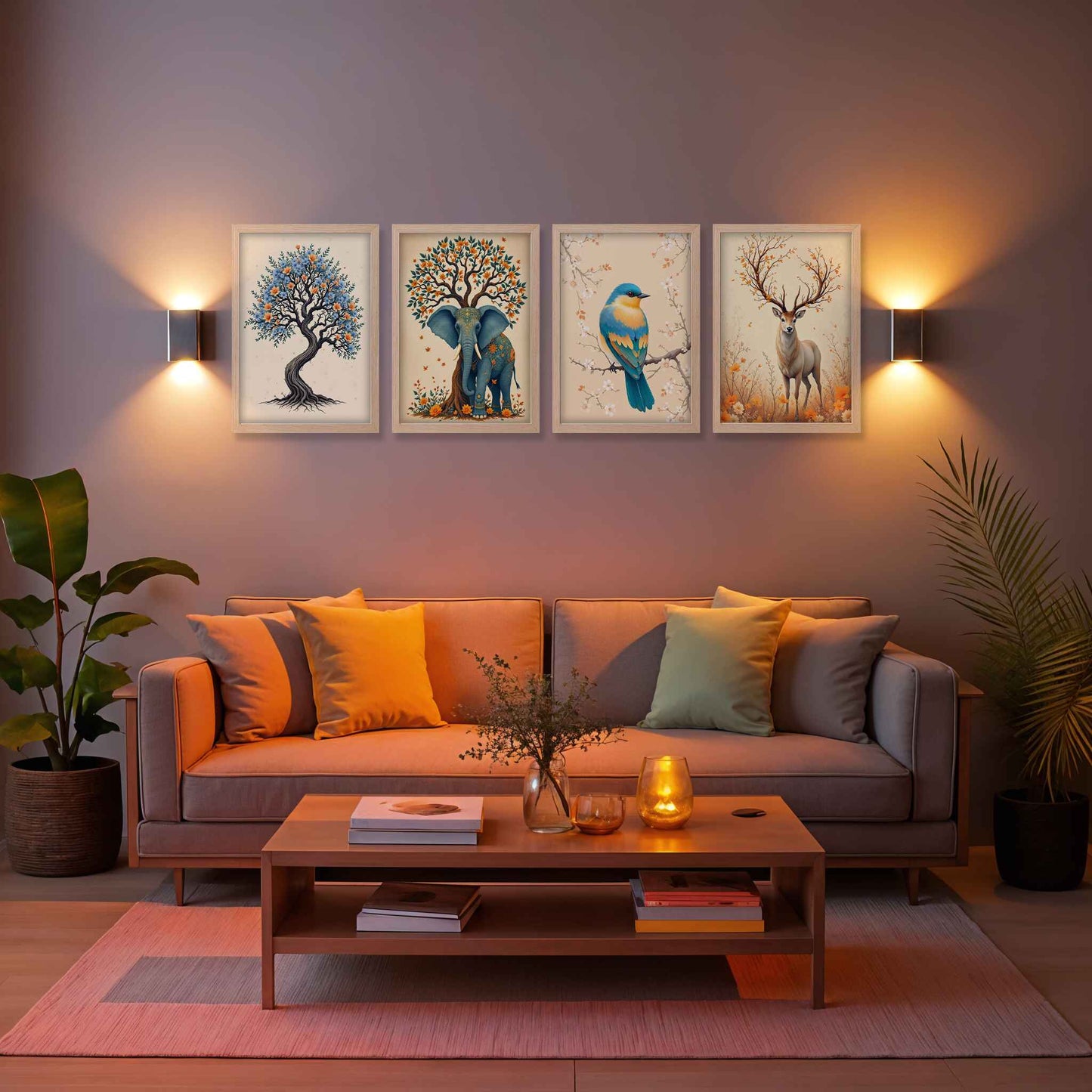 Woodland Animal & Tree Framed Set of 4