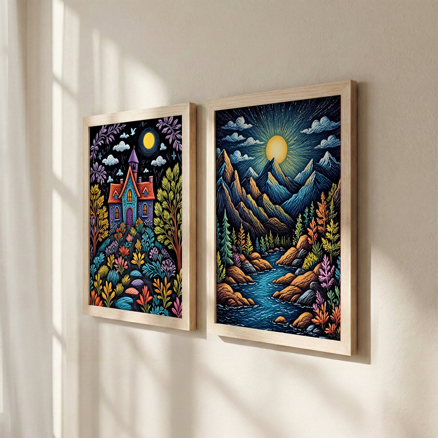 Moonlit Nature & Dream House Wall Frame Set of 2
