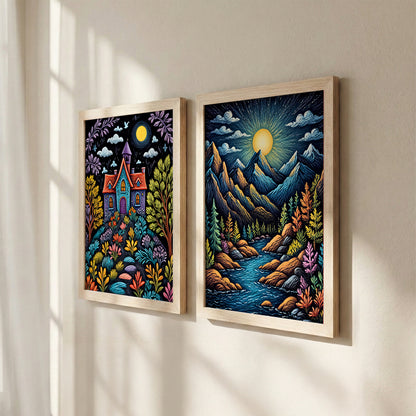 Moonlit Nature & Dream House Wall Frame Set of 2