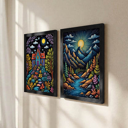 Moonlit Nature & Dream House Wall Frame Set of 2